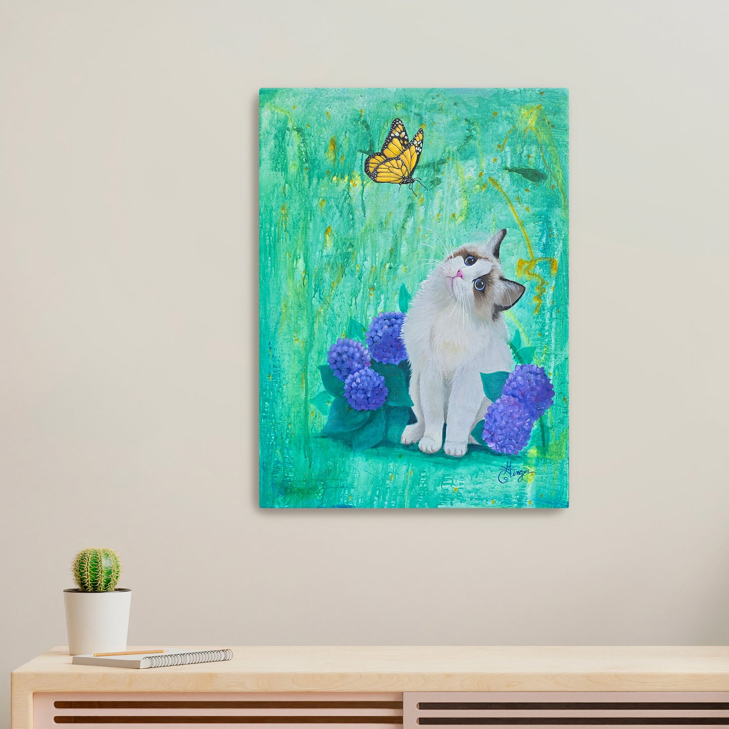 "Soft as a Button, Light as a Butterfly" Cat Art Canvas Print