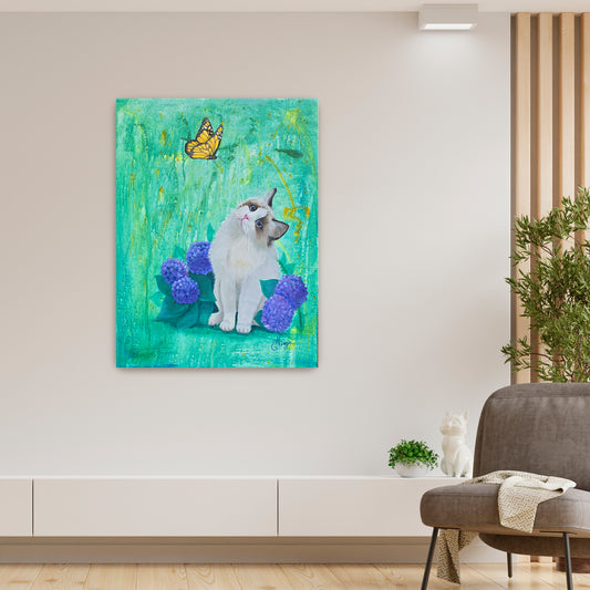 "Soft as a Button, Light as a Butterfly" Cat Art Canvas Print