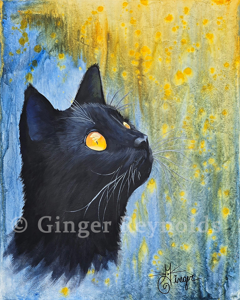 Black Cat Fine Art Framed Art Print – Mystical Feline Wall Décor